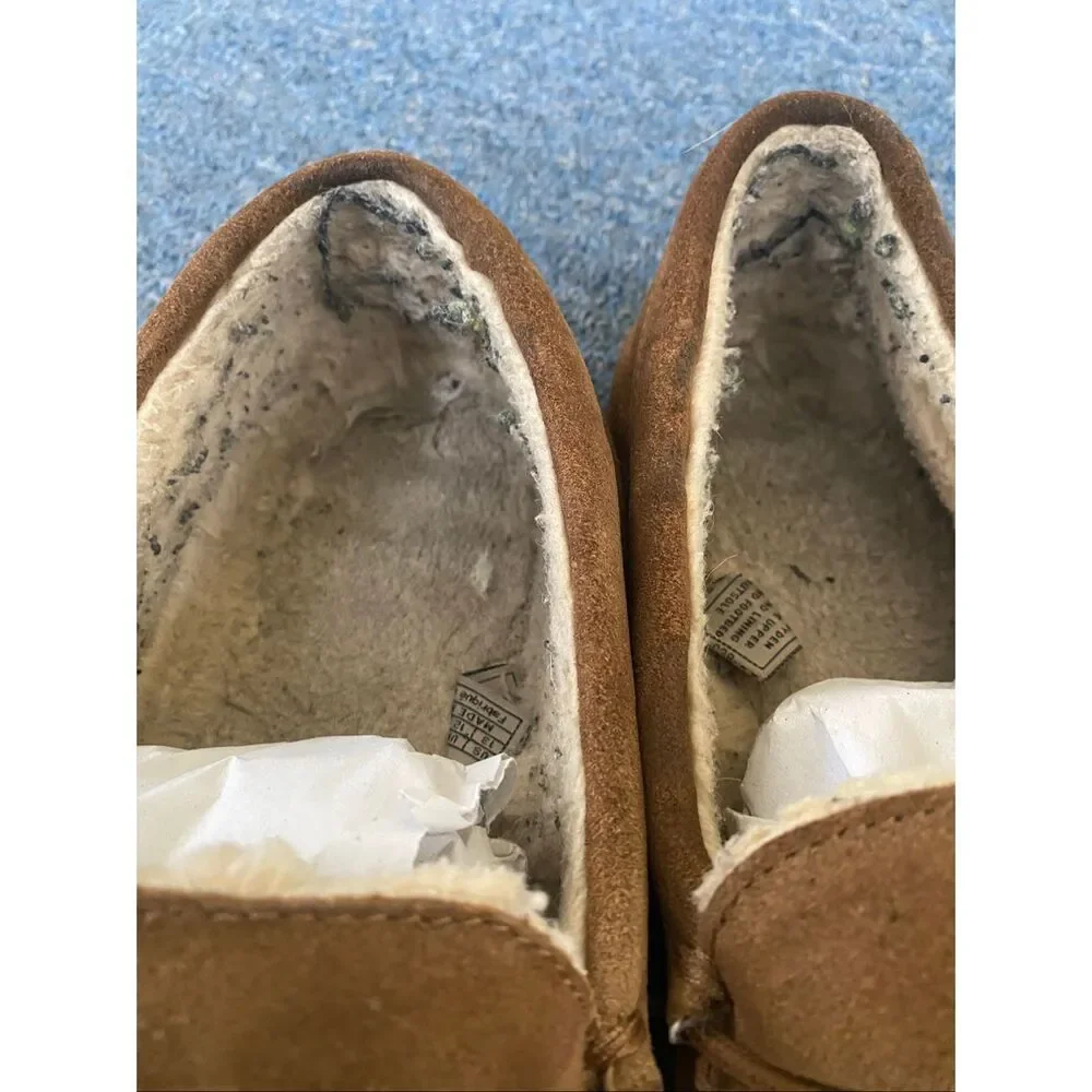 Bearpaw men 13 slip on suede moccasins w/tie laces tan
